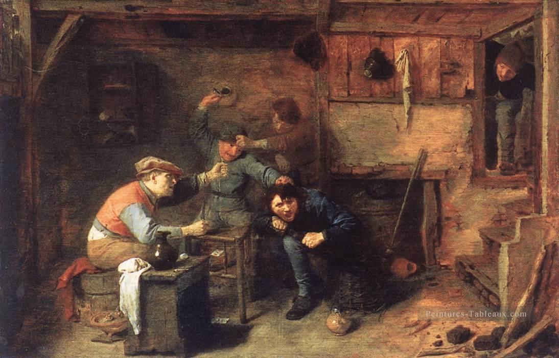paysans luttant contre la vie rurale baroque Adriaen Brouwer Peintures à l'huile
